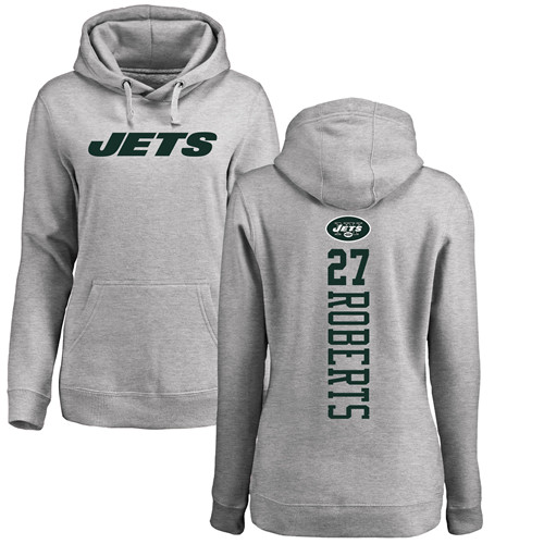 New York Jets Ash Women Darryl Roberts Backer NFL Football #27 Pullover Hoodie Sweatshirts